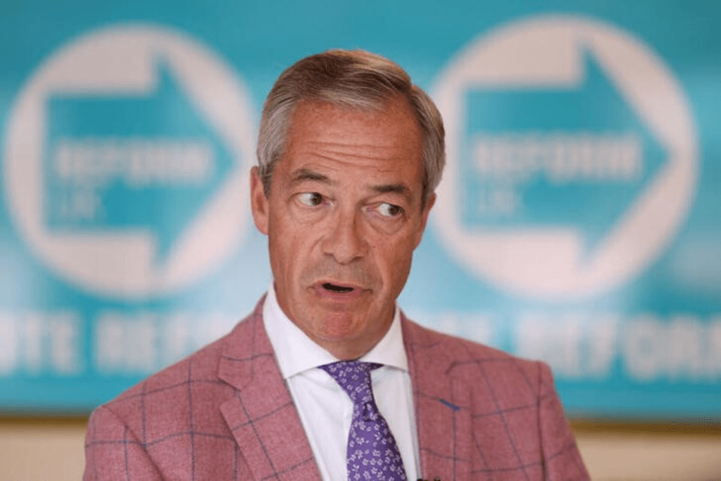 UK Reform party leader Nigel Farage speaks during an interview ahead of Thursday's general election in Clacton-on-Sea, Britain, July 2, 2024. REUTERS/Hollie Adams