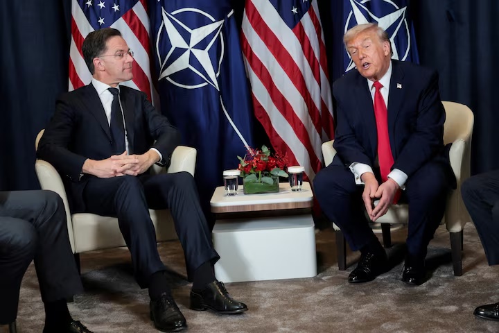 U.S. President Donald Trump holds a bilateral meeting with NATO Secretary General Mark Rutte at the World Economic Forum (WEF) in Davos, Switzerland, January 21, 2026. REUTERS/Jonathan Ernst/File Photo