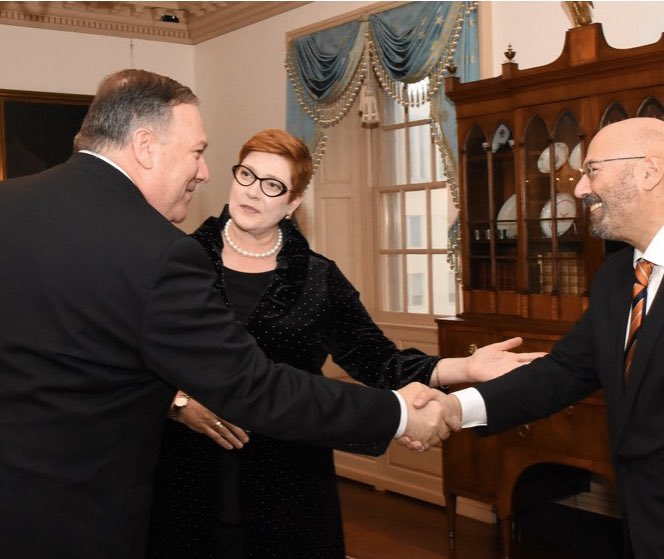 Foreign Minister Marise Payne, center, meets with US Secretary of State Mike Pompeo in early March. Foreign Minister Marise Payne, center, meets with US Secretary of State Mike Pompeo in early March.