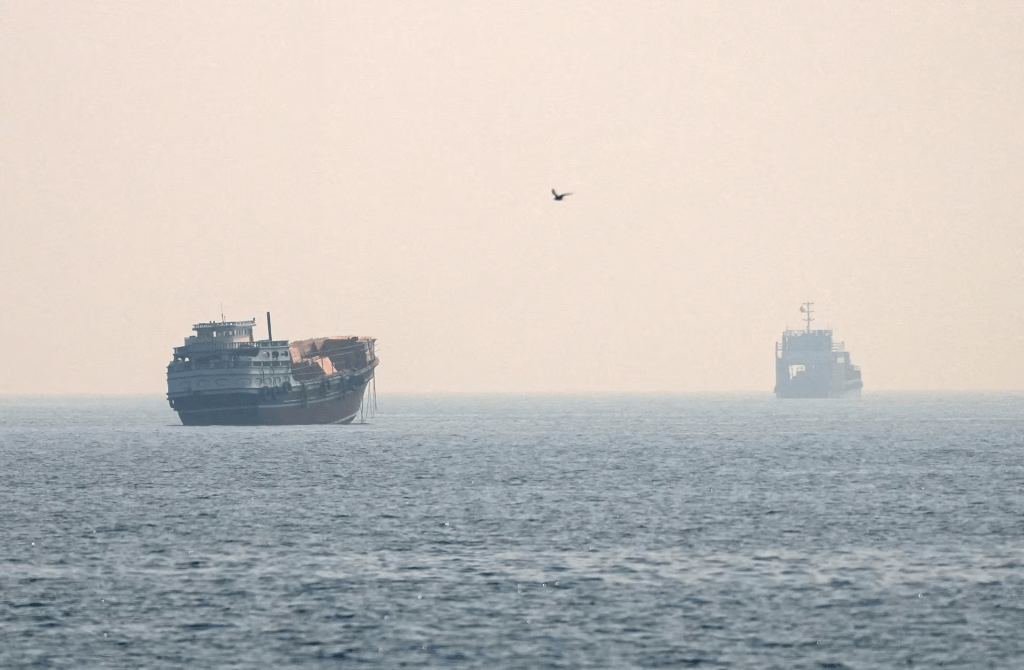 Vessels at the Strait of Hormuz, as seen from Musandam, Oman, July 8, 2026. REUTERS/Stringer/File Photo 