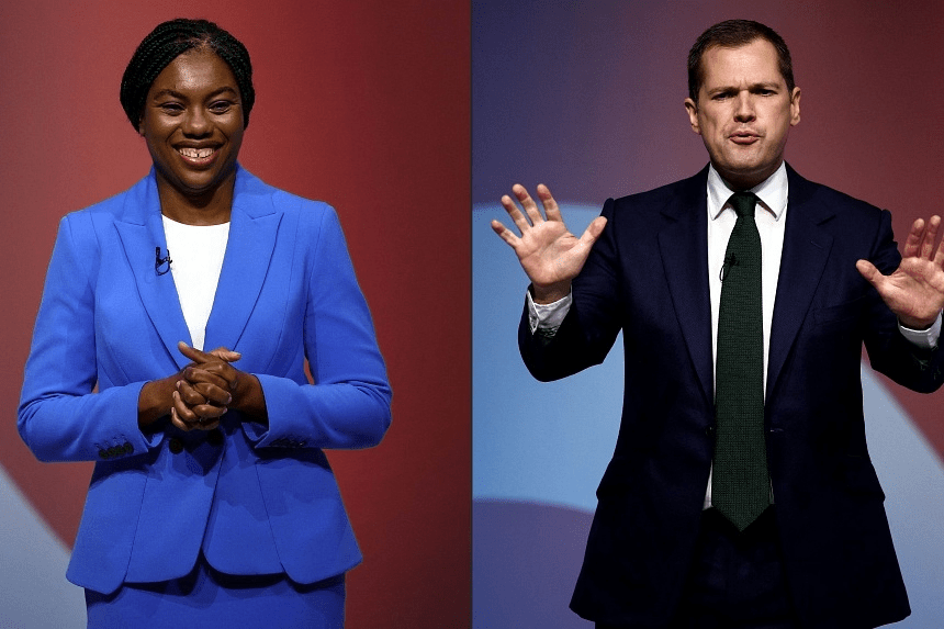 Recent polls put the Ms Kemi Badenoch (left) ahead of Mr Robert Jenrick in the two-horse race. Voting in the contest ended on Oct 31. PHOTO: AFP Recent polls put the Ms Kemi Badenoch (left) ahead of Mr Robert Jenrick in the two-horse race. Voting in the contest ended on Oct 31. PHOTO: AFP