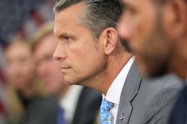 US Defense Secretary Pete Hegseth looks on during a meeting with Britain's Defence Minister Wes Streeting at the Pentagon, Arlington, Virginia, US, October 15, 2026. REUTERS/Nathan Howard 