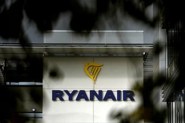General view of the Ryanair logo at their headquarters in Dublin, Ireland, September 16, 2021. REUTERS/Clodagh Kilcoyne/File Photo