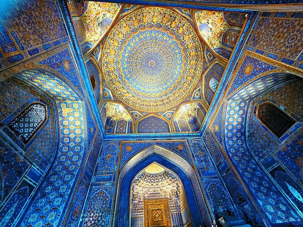 The ‘gilded’ interior of a madrasah.