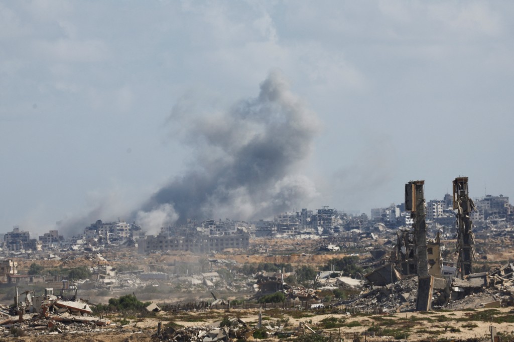 Smoke rises following explosions in Gaza City, as seen from central Gaza Strip October 5, 2025. (Reuters)