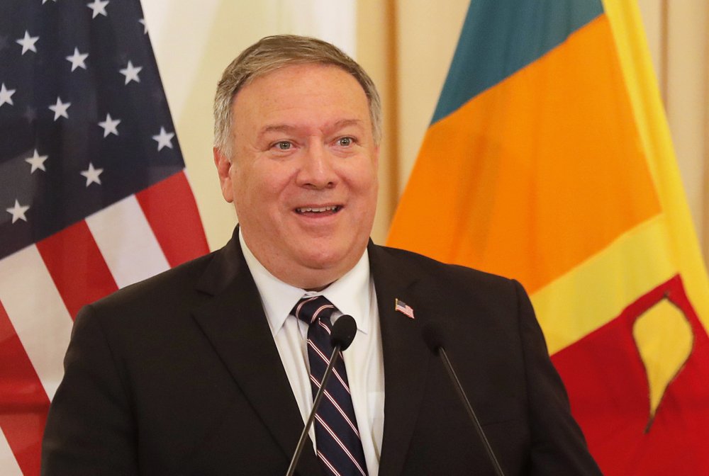 U.S. Secretary of State Mike Pompeo speaks during a joint press briefing with Sri Lankan Foreign Minister Dinesh Gunawardena in Colombo, Sri Lanka, Wednesday. U.S. Secretary of State Mike Pompeo speaks during a joint press briefing with Sri Lankan Foreign Minister Dinesh Gunawardena in Colombo, Sri Lanka, Wednesday.