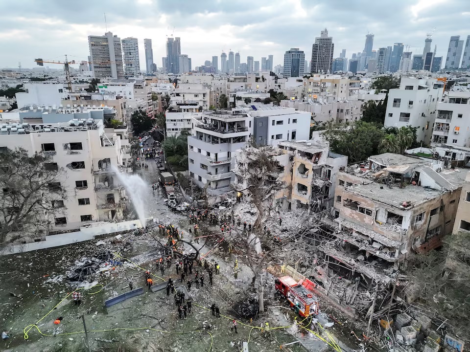 A drone photo shows the damage over residential homes at the impact site following missile attack from Iran on Israel, in Tel Aviv, Israel June 16, 2025. REUTERS/Moshe Mizrahi/File Photo 