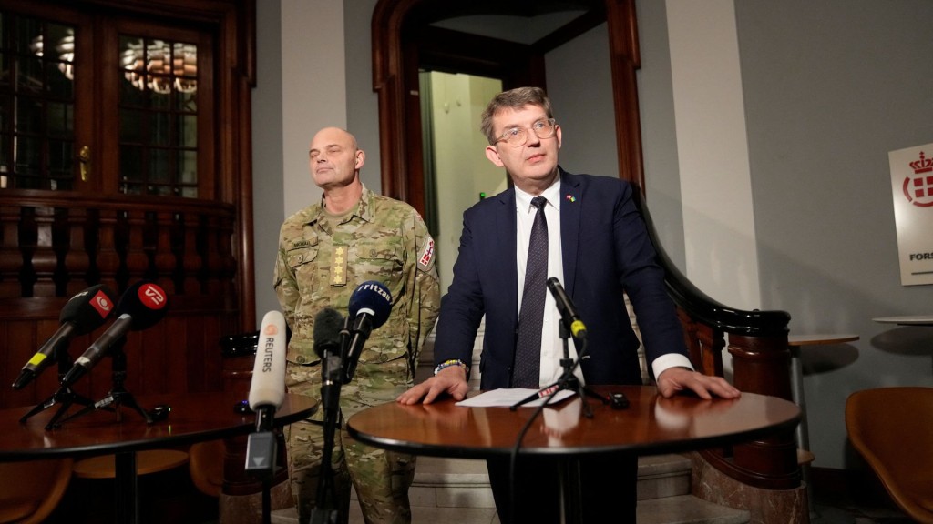 Denmark's Defense Minister & Chief of Defense hold a press conference at the Ministry of Defense, in Copenhagen. Reuters