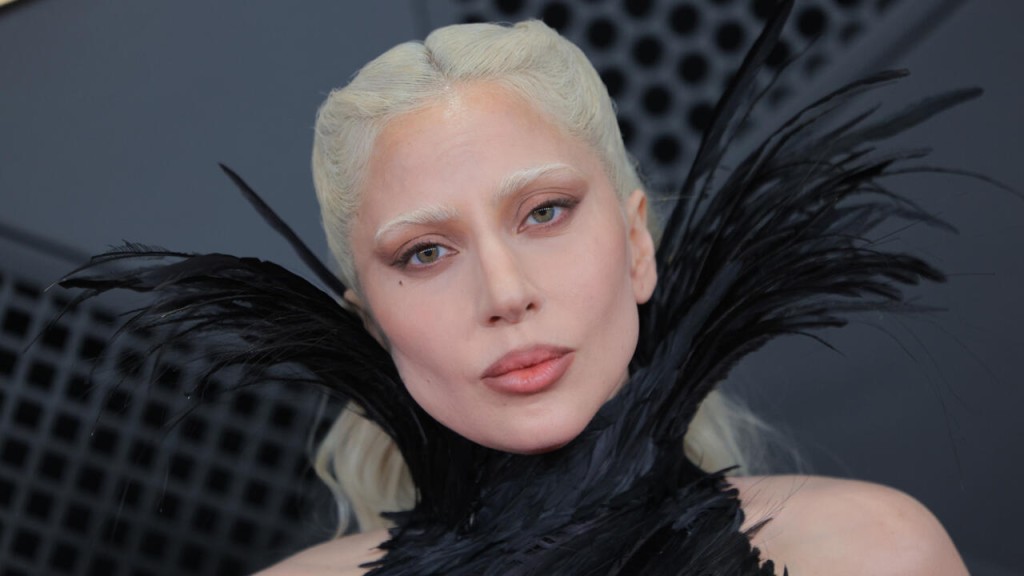 Lady Gaga was all in black feathers at the Grammy Awards © Etienne LAURENT / AFP