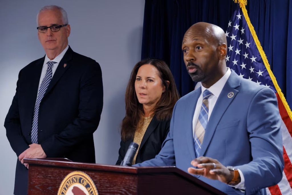 Ted Docks, Special Agent in Charge Federal Bureau of Investigation Boston Division, speaks to reporters during an announcement of the arrest of two people in the November 1, 2025 explosions at Harvard University’s Medical School campus, along with Denis Downing, Interim Chief of the Harvard University Police Department, and Leah Foley, United States Attorney for the District of Massachusetts, at the federal courthouse in Boston, Massachusetts, U.S., November 4, 2025. REUTERS/Brian Snyder