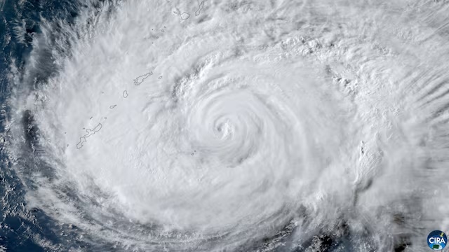 A satellite image shows Typhoon Dolphin approaching Japan's Okinawa, August 6, 2026. CSU/CIRA & JMA/JAXA/Handout via REUTERS