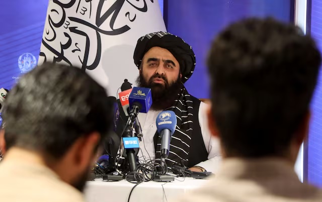 Taliban acting Foreign Minister Amir Khan Muttaqi speaks during a news conference in Kabul Afghanistan September 14, 2021. Picture taken September 14, 2021.REUTERS/Stringer