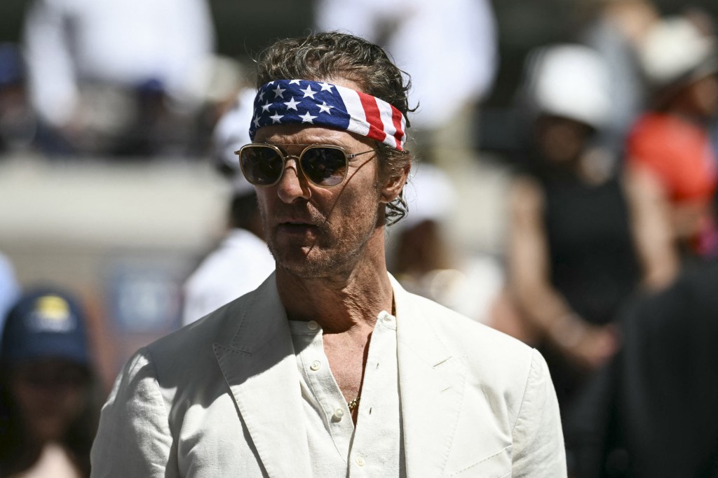 Photo by ANGELA WEISS / AFP  US actor Matthew McConaughey attends the men's final match between Italy's Jannik Sinner and USA's Taylor Fritz on day fourteen of the US Open tennis tournament at the USTA Billie Jean King National Tennis Center in New York City, on September 8, 2024.