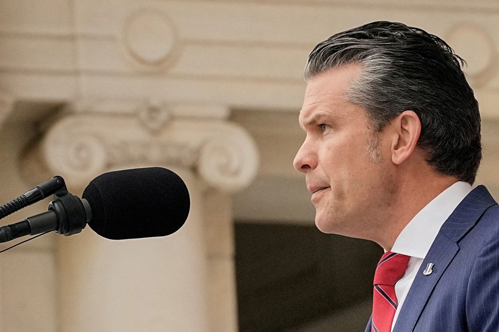 U.S. Defense Secretary Pete Hegseth delivers remarks at the annual National Memorial Day Observance in the Memorial Amphitheater at Arlington National Cemetery in Arlington, Virginia, U.S., May 26, 2025. (Reuters)