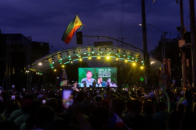 Supporters of the arrested former Philippine President Rodrigo Duterte attend a solidarity rally on his birthday, in Davao City, Philippines, March 28, 2025. REUTERS/Eloisa Lopez/File Photo
