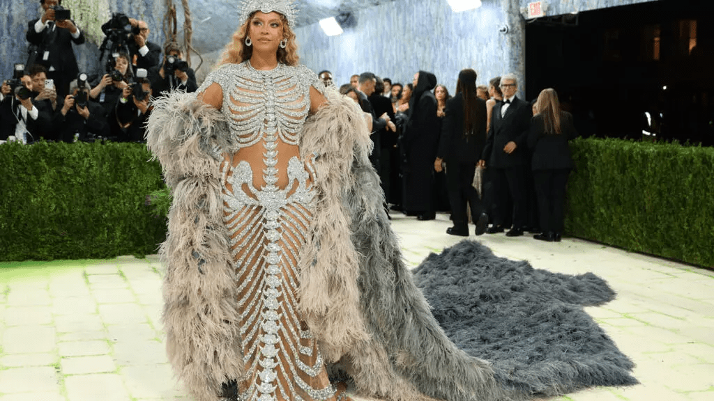 Beyonce wore a diamond skeleton gown designed by Olivier Rousteing to the Met Gala, which she co-chaired © ANGELA WEISS / AFP