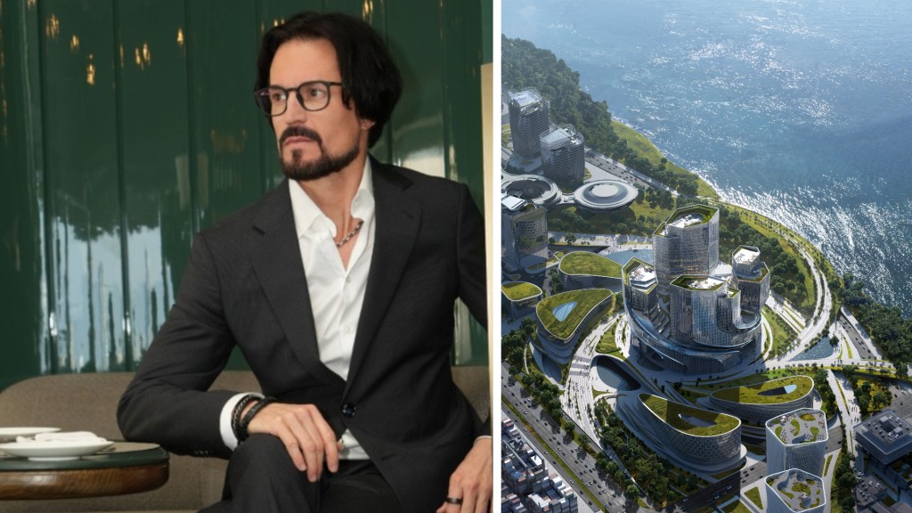 German architect Ole Scheeren (left); Tencent Helix, Chinese tech giant Tencent’s future headquarters in Shenzhen scheduled for completetion in 2028. (right)