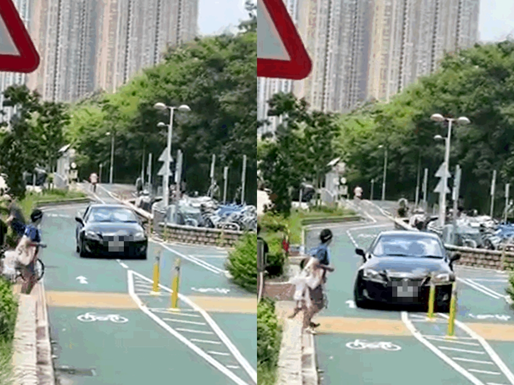 A driver was caught on camera using a cycle track on Chi Shin Street, near Yee Ming Estate, as his own individual driving lane. A driver was caught on camera using a cycle track on Chi Shin Street, near Yee Ming Estate, as his own individual driving lane.