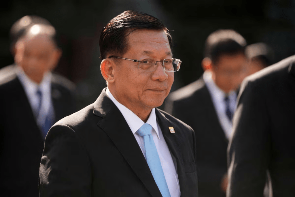 Myanmar President Min Aung Hlaing, attends a wreath-laying ceremony at the Tomb of the Unknown Soldier near the Kremlin wall in Moscow, Russia, August 18, 2026. Pavel Bednyakov/Pool via REUTERS/File Photo