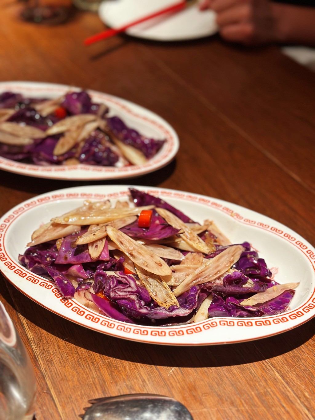Wok-Fried Baby Lotus Root & Purple Cabbage.