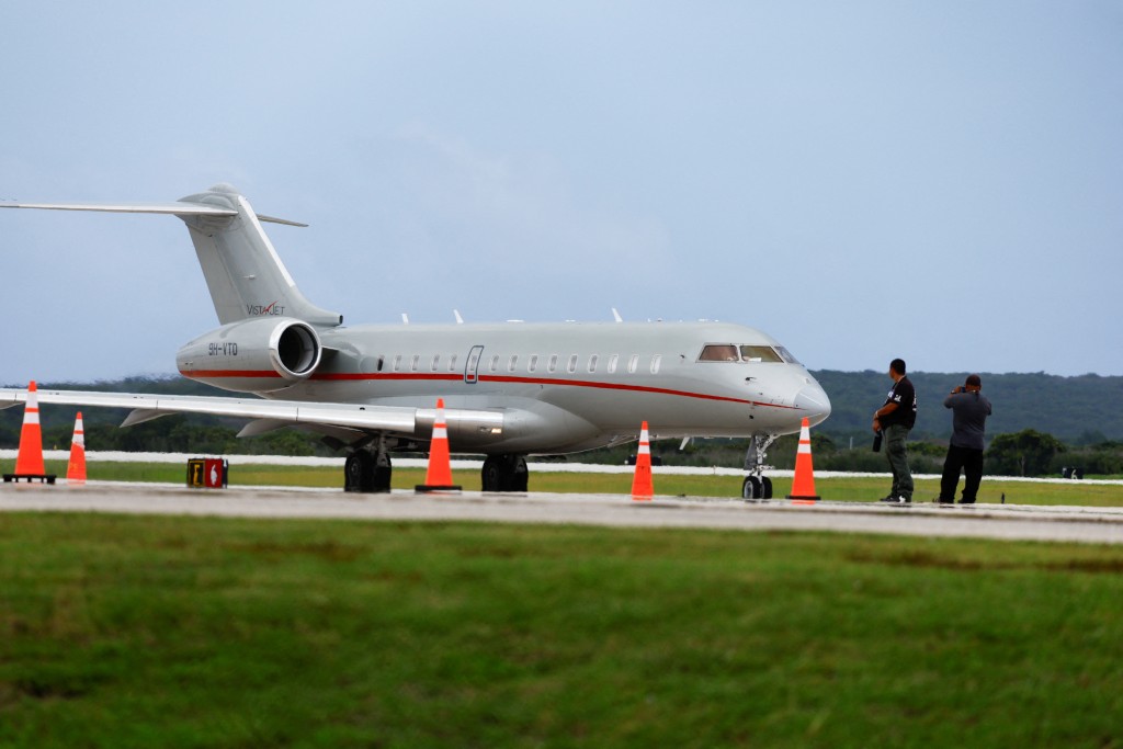 A private jet believed to be transporting WikiLeaks founder Julian Assange prepares to take off at the airport following a hearing at a United States District Court, in Saipan, Northern Mariana Islands, U.S., June 26, 2024. REUTERS
