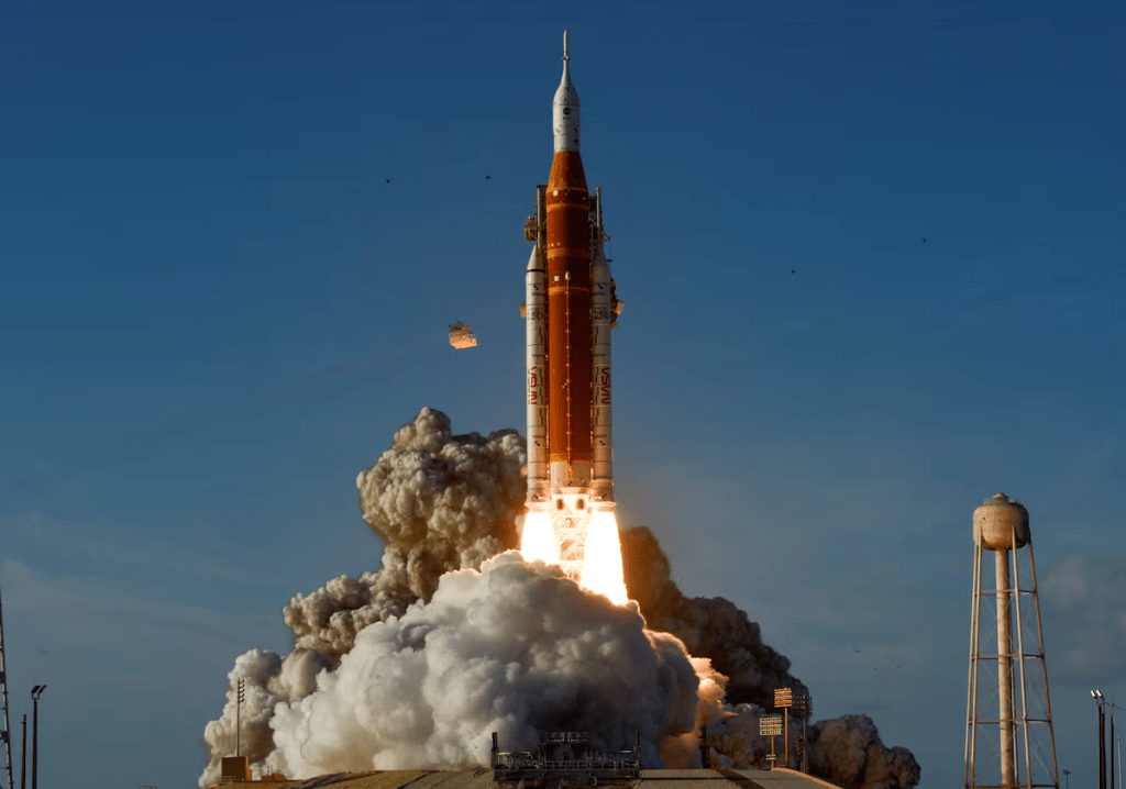 NASA's Artemis II mission to fly by the moon, comprising of the Space Launch System (SLS) rocket with the Orion crew capsule, lifts off from the Kennedy Space Center in Cape Canaveral, Florida, U.S., April 1, 2026. REUTERS/Steve Nesius