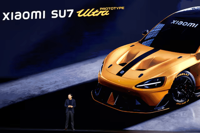 Xiaomi founder and CEO Lei Jun unveils Xiaomi's new EV sedan SU7 Ultra in Beijing. Photo by Tingshu Wang/REUTERS Xiaomi founder and CEO Lei Jun unveils Xiaomi's new EV sedan SU7 Ultra in Beijing. Photo by Tingshu Wang/REUTERS