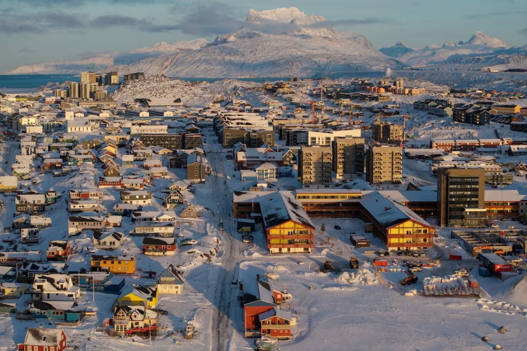  A drone view shows a general view of Nuuk, Greenland, January 15, 2026. REUTERS/Marko Djurica