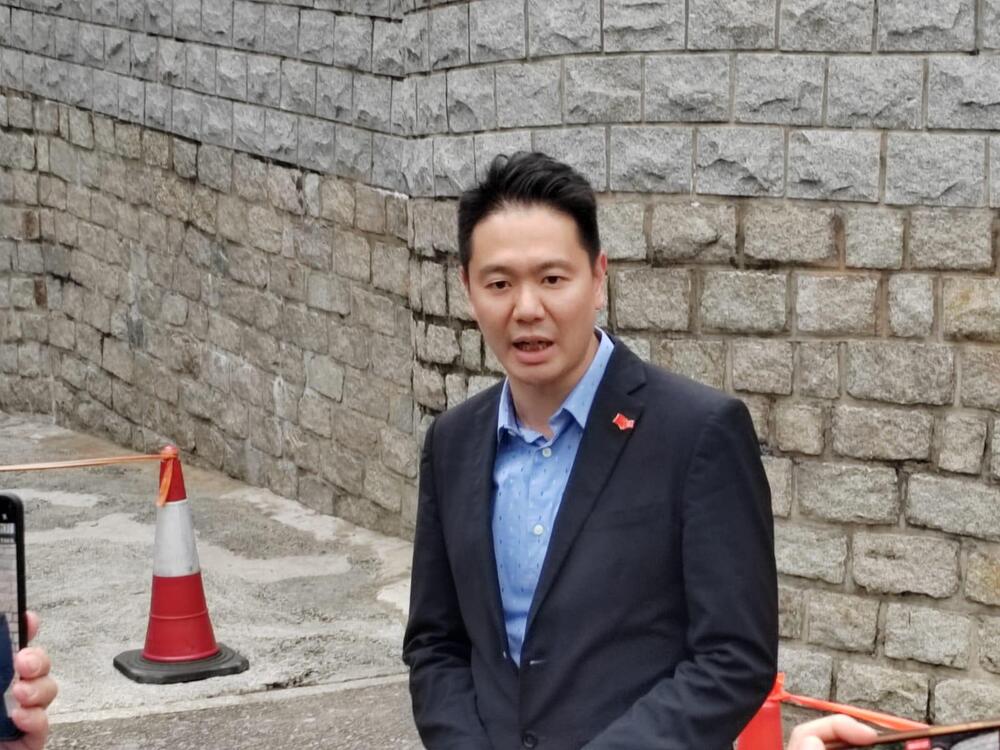 Holden Chow criticizes the bill outside the US consulate. Holden Chow criticizes the bill outside the US consulate.