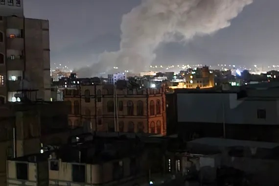Smoke rises from a location reportedly struck by U.S. airstrikes in Sanaa, Yemen, Saturday, March 15, 2025. (Reuters) Smoke rises from a location reportedly struck by U.S. airstrikes in Sanaa, Yemen, Saturday, March 15, 2025. (Reuters)