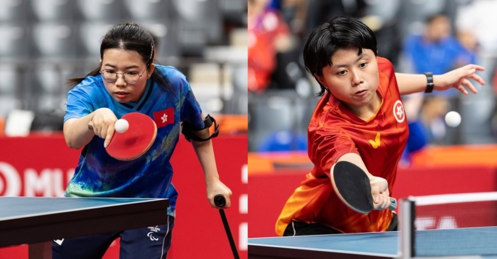 Hong Kong para table tennis team's Chiu Kan-shan (left) and Wong Ting-ting.