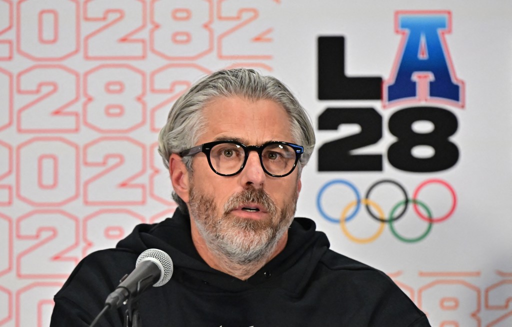 Photo by FREDERIC J. BROWN / AFP  LA28 Chairperson and President Casey Wasserman speaks during a press conference with the International Olympic Committee (IOC) Coordination Commission for the Los Angeles 2028 Olympic and Paralympic Games, at the LA Convention Center in Los Angeles on June 5, 2025.