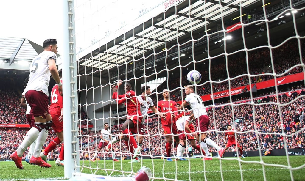 Liverpool's Virgil van Dijk scores their second goal. (Reuters)