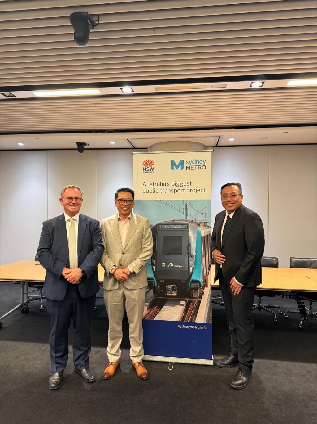 From left: Brian Downie, CEO - Australian Business of MTR Corporation; Ewan Yee, CEO of GE Australia; and David Ng, Chief Financial Officer of Gamuda Land at the signing of the Parramatta Integrated Station Development contract. MTR CORPORATION