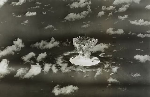 A mushroom cloud rises with ships below during Operation Crossroads nuclear weapons test on Bikini Atoll, Marshall Islands in this 1946 handout provided by the U.S. Library of Congress. The United States said on April 25, 2014, it was examining lawsuits filed by the Marshall Islands against it and eight other nuclear-armed countries that accuse them of failing in their obligation to negotiate nuclear disarmament. REUTERS/U.S. Library of Congress/Handout via Reuters/File Photo