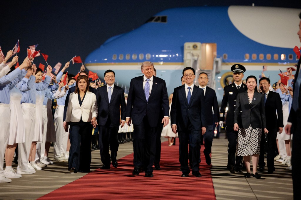 U.S. President Donald Trump walks with Chinese Vice President Han Zheng during an arrival ceremony at Beijing Capital International Airport, in Beijing, China, May 13, 2026. (Reuters)