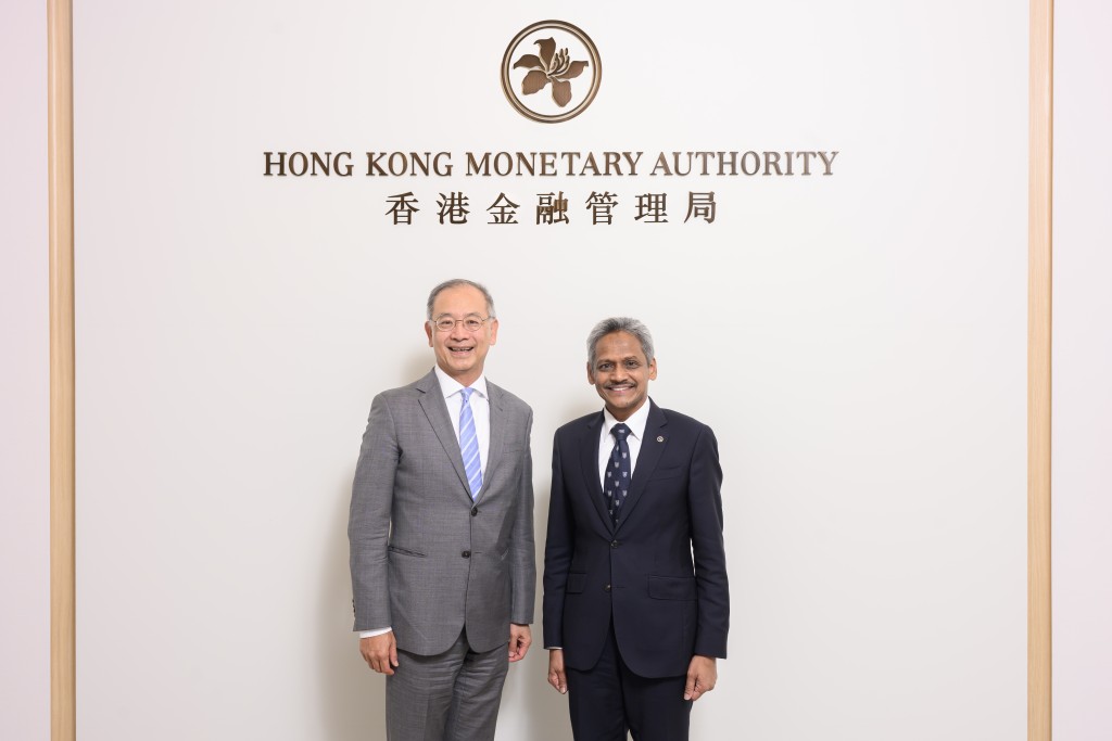 Eddie Yue and Datuk Abdul Rasheed Ghaffour, governor of Bank Negara Malaysia, chaired the bilateral meeting on October 2. HKMA