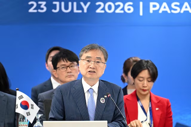 South Korea's Foreign Minister Cho Hyun delivers his statement during a Mekong-South Korea Foreign Ministers' meeting on the sidelines of the 59th Association of Southeast Asian Nations (ASEAN) Foreign Ministers' Meeting in Metro Manila on July 23, 2026. TED ALJIBE/Pool via REUTERS