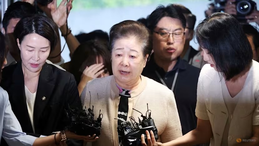 Han Hak-ja, the leader of the Unification Church, arrives at the special prosecutors' office for questioning in Seoul, South Korea, on Sep 17, 2025. (Photo: Reuters/Kim Hong-ji)