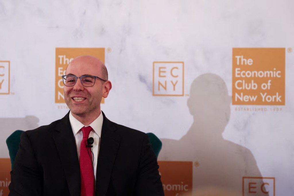 Newly appointed Federal Reserve Governor Stephen Miran speaks at The Economic Club of New York in New York City, U.S., September 22, 2025. REUTERS