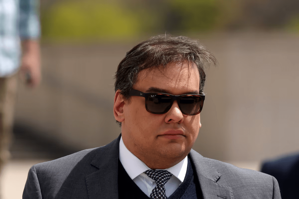 George Santos, who was expelled from the U.S. House of Representatives, departs after the sentencing in his criminal corruption charges at Central Islip Federal Courthouse in Central Islip, New York, U.S., April 25, 2025. REUTERS/Shannon Stapleton 