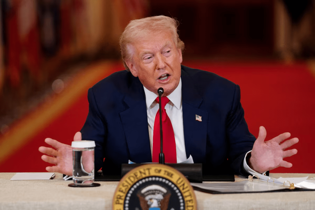 U.S. President Donald Trump speaks during a round table on collegiate sports in the White House in Washington, D.C., March 6, 2026. REUTERS/Nathan Howard