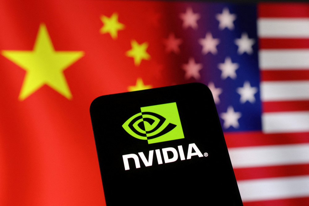 The Nvidia logo and US and Chinese flags are seen in this illustration taken on January 29, 2025. REUTERS