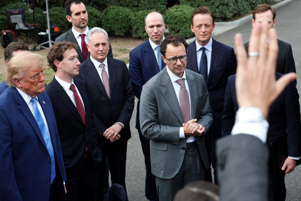 Dario Amodei, co-founded Anthropic, takes questions alongside Mark Zuckerberg, CEO of Meta Platforms, and U.S. President Donald Trump as Trump holds a press briefing with AI executives following a meeting on artificial intelligence outside the West Wing of the White House on September 29, 2026 in Washington, DC. The meeting comes as some have called for a slowdown in AI development amid rising safety concerns. Kevin Dietsch/Getty Images/AFP