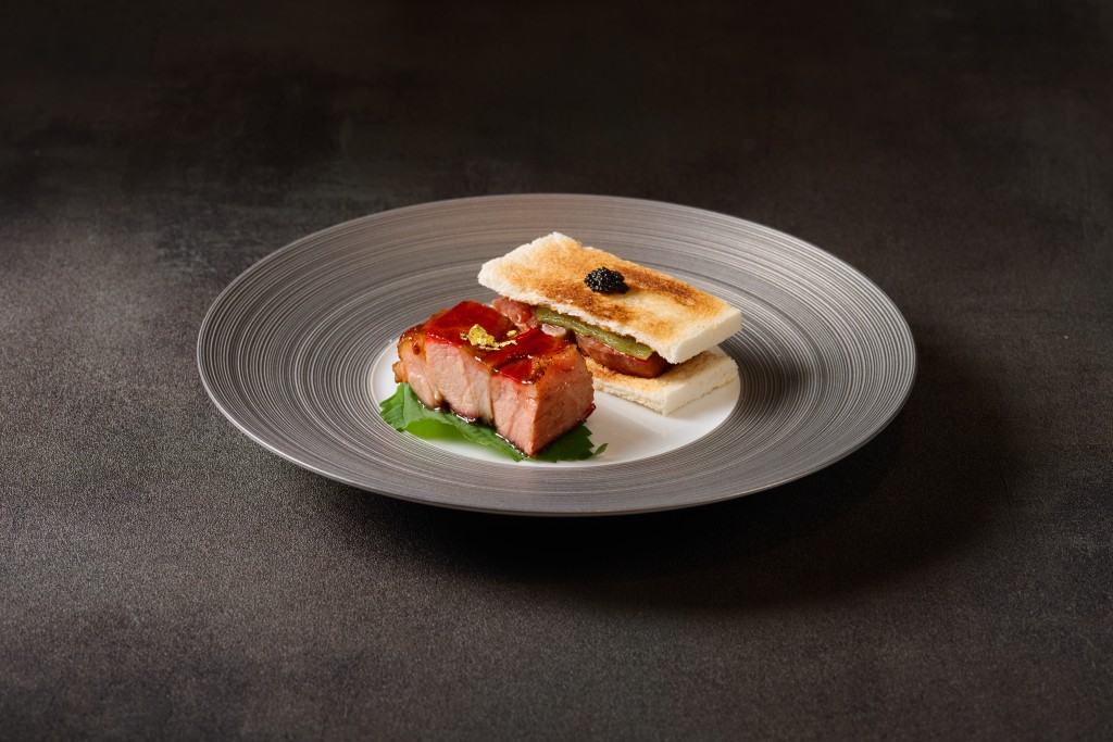 Sun Tung Lok's angus ribeye and Yunnan ham toast is served alongside Iberico char siu, pairing tender beef with the rich, nutty flavor of acorn-fed pork.