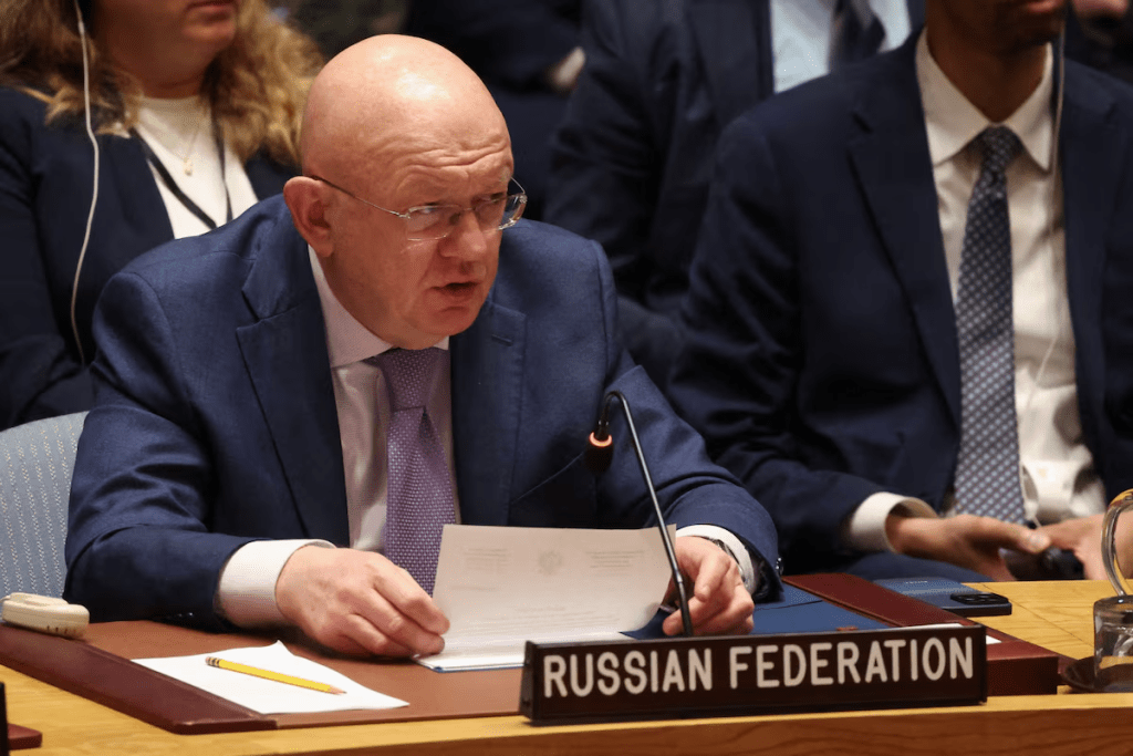 Russian ambassador to the United Nations Vassily Nebenzia attends a Security Council meeting at the United Nations headquarters in New York City, U.S., May 26, 2026. REUTERS/Shannon Stapleton