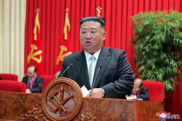 North Korean leader Kim Jong-un speaks during a visit to the Central Officers School of the ruling Workers' Party in Pyongyang, North Korea, in this undated photo released on October 18, 2022 by North Korea's Korean Central News Agency (KCNA). KCNA via REUTERS