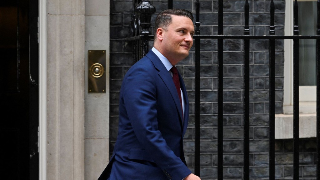 British Health Secretary Wes Streeting walks on Downing Street. Reuters