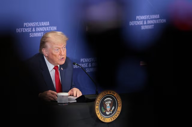 U.S. President Donald Trump speaks at the Pennsylvania Defense and Innovation Summit at the United States Army War College in Carlisle, Pennsylvania, U.S., July 15, 2026. REUTERS/Kylie Cooper