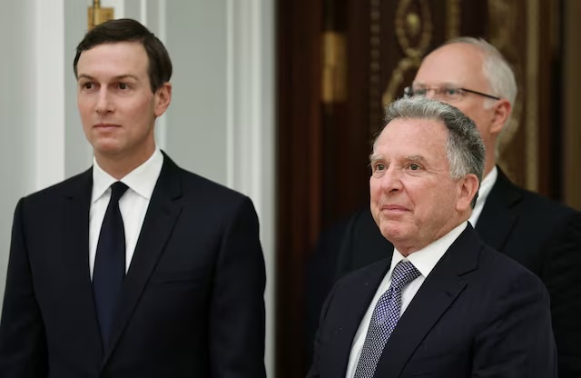 Russian presidential envoy Kirill Dmitriev, U.S. President Donald Trump's special envoy Steve Witkoff and son-in-law Jared Kushner attend a meeting with Russian President Vladimir Putin at the Kremlin in Moscow, Russia, December 2, 2025. Sputnik/Alexander Kazakov/Pool via REUTERS 